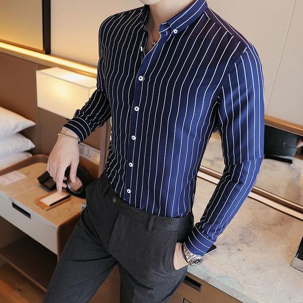 men's casual shirts long sleeve shirt leisure simple striped trend youth slim mens fashion dress, White;black
men's casual shirts long sleeve shirt leisure simple striped trend youth slim mens fashion dress, White;black