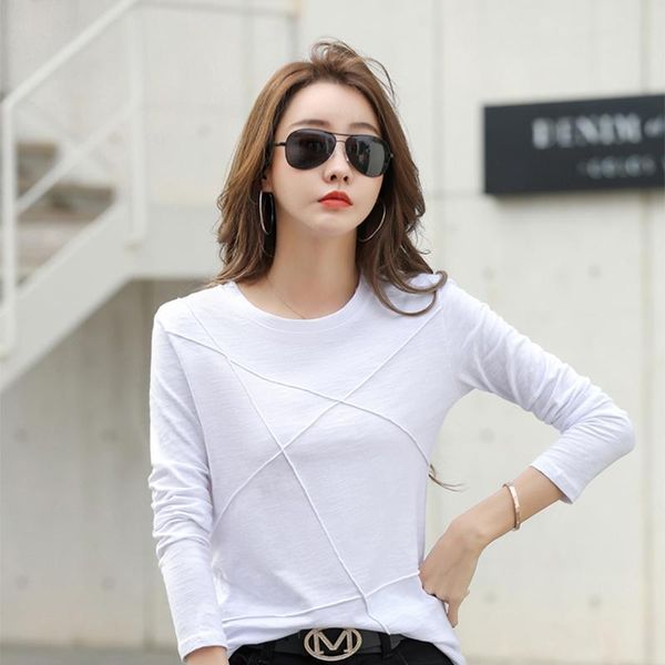 women's t-shirt 2021 spring long sleeve o neck cotton t shirt women thin loose casual femme bright line decoration solid tee f, White
women's t-shirt 2021 spring long sleeve o neck cotton t shirt women thin loose casual femme bright line decoration solid tee f, White