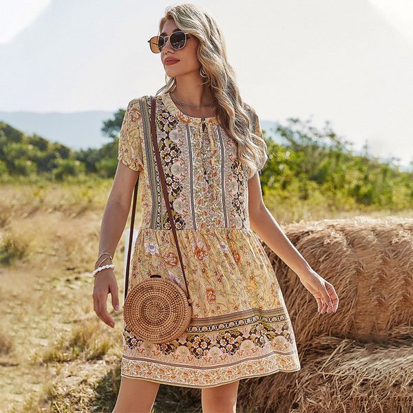 new ladies vintage print dress women bohemian o neck short sleeve casual button mini women summer dress female vestidos mujer 210416, Black;gray
new ladies vintage print dress women bohemian o neck short sleeve casual button mini women summer dress female vestidos mujer 210416, Black;gray