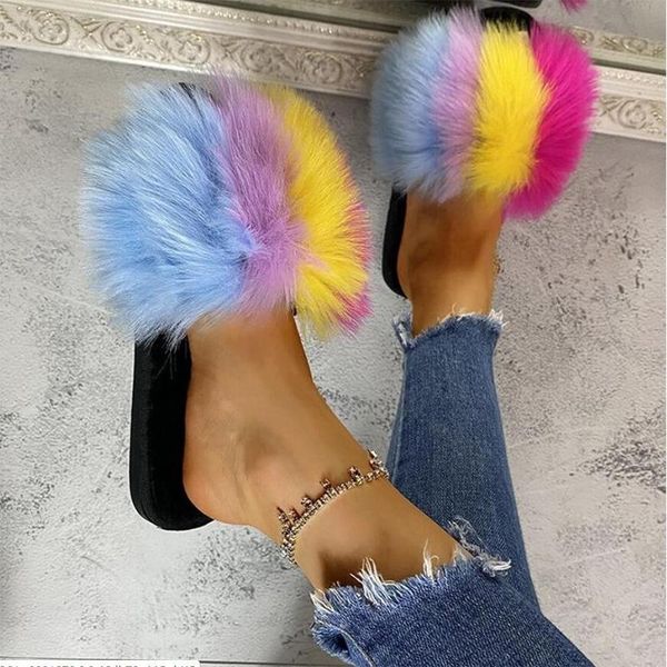 fluffy faxu fur slides women slippers casual furry flip flops flat home raccoon sandals fake, Black 
fluffy faxu fur slides women slippers casual furry flip flops flat home raccoon sandals fake, Black