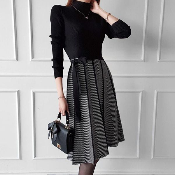 casual dresses 2021 fashion autumn winter knitting sweater dress women elegant vintage striped patchwork knit ladies vestidos, Black;gray
casual dresses 2021 fashion autumn winter knitting sweater dress women elegant vintage striped patchwork knit ladies vestidos, Black;gray