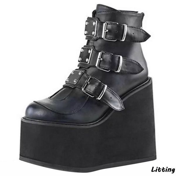 boots 2021 winter metal buckle ankel women punk female platform wedges high heel pu botas mujer plus size, Black
boots 2021 winter metal buckle ankel women punk female platform wedges high heel pu botas mujer plus size, Black