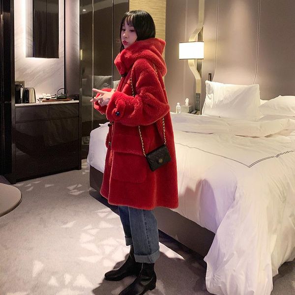 women's fur & faux winter 2021 thickened warm horn button hooded real lamb coat women mid-length double-faced skirt 100% wool parka, Black
women's fur & faux winter 2021 thickened warm horn button hooded real lamb coat women mid-length double-faced skirt 100% wool parka, Black