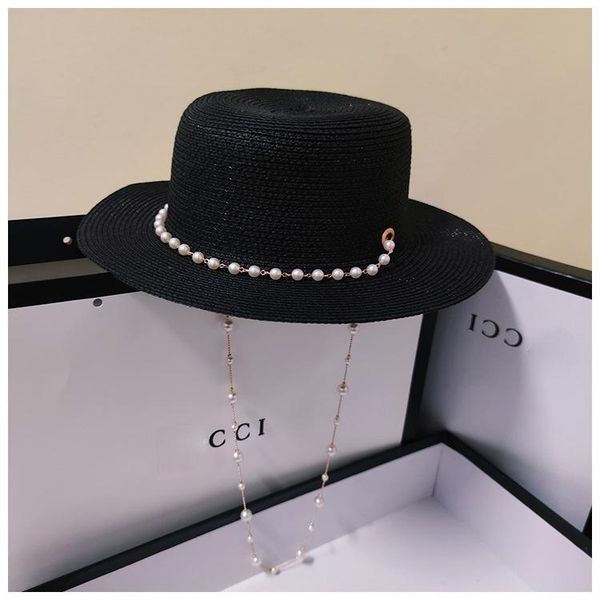 wide brim hats 2021 sun hat for women straw flat pearl chain fedoras ladys summer cap visors elegant vintage, Blue;gray
wide brim hats 2021 sun hat for women straw flat pearl chain fedoras ladys summer cap visors elegant vintage, Blue;gray