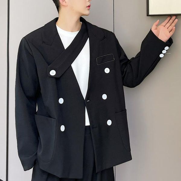 men's suits & blazers fashion short suit jacket man dark design style coat blazer men japan harajuku streetwear stage costumes for sing, White;black
men's suits & blazers fashion short suit jacket man dark design style coat blazer men japan harajuku streetwear stage costumes for sing, White;black
