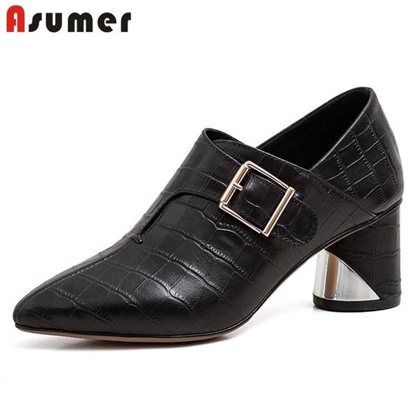 dress shoes asumer 2021 arrive women pumps genuine leather pointed toe buckle square high heels single ladies, Black
dress shoes asumer 2021 arrive women pumps genuine leather pointed toe buckle square high heels single ladies, Black