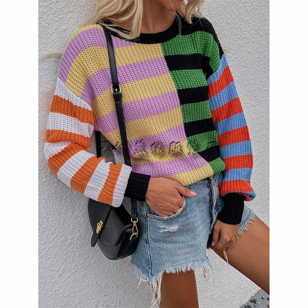 women's sweaters 2021 striped loose temperament office lady o-neck knitting spliced woman, White;black
women's sweaters 2021 striped loose temperament office lady o-neck knitting spliced woman, White;black