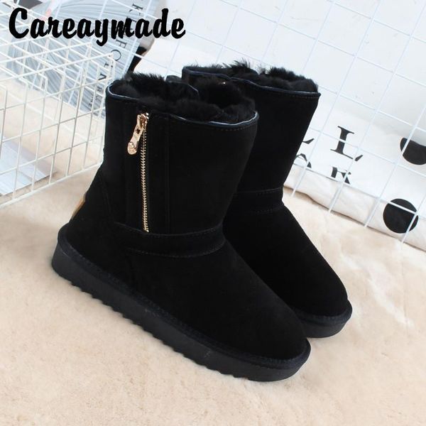 boots careaymade-winter side zipper snow women's cowhide middle tube wool integrated flat bottom warm cotton shoes, Black
boots careaymade-winter side zipper snow women's cowhide middle tube wool integrated flat bottom warm cotton shoes, Black