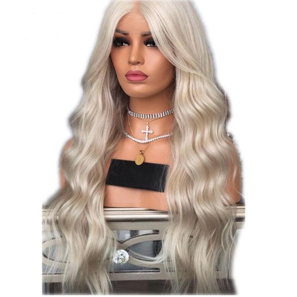 synthetic wigs middle ratio 26inch body wave 60# color white blonde lace front for women with baby hair 180% density, Black
synthetic wigs middle ratio 26inch body wave 60# color white blonde lace front for women with baby hair 180% density, Black