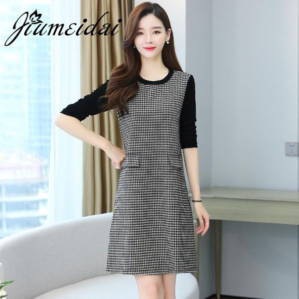 jiumeidai 2021 women spring autumn mini dress office lady elegant plaid dresses female o-neck vintage party clothing plus size casual, Black;gray
jiumeidai 2021 women spring autumn mini dress office lady elegant plaid dresses female o-neck vintage party clothing plus size casual, Black;gray