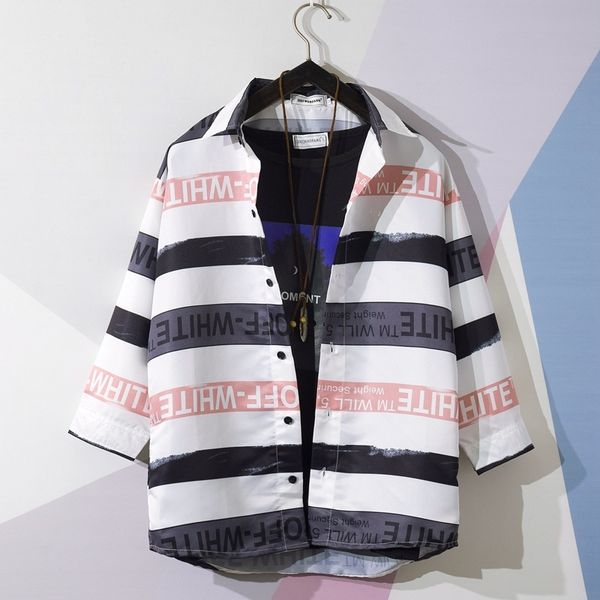 summer stripe short men's medium shirt korean fashion handsome 7 / 7 sleeve jacket men, White;black
summer stripe short men's medium shirt korean fashion handsome 7 / 7 sleeve jacket men, White;black