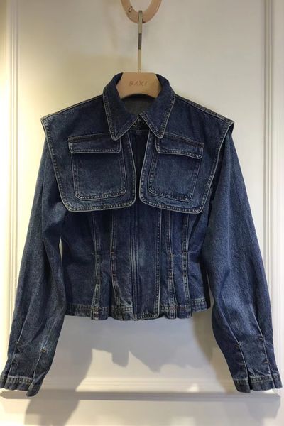 european station 2023 design talma pocket decoration pleat and waisted zipper all-matching slim fit denim short coat, Black
european station 2023 design talma pocket decoration pleat and waisted zipper all-matching slim fit denim short coat, Black
