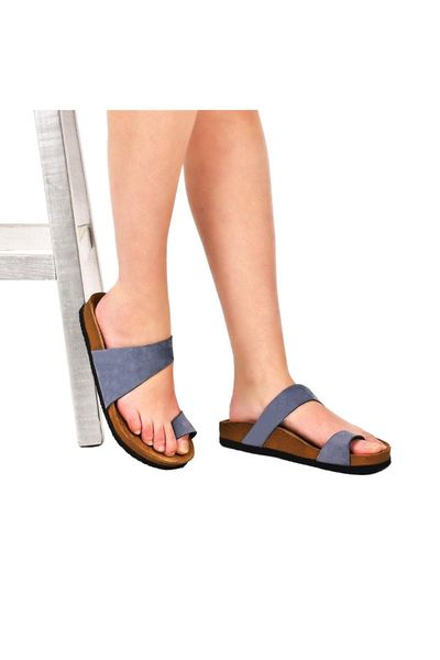 slippers genuine leather blue women 's, Black