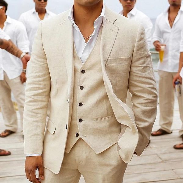 men's suits & blazers summer beige linen wedding tuxedo for groomsmen 3 piece man with notched lapel custom casual men fashion slim cos, White;black
men's suits & blazers summer beige linen wedding tuxedo for groomsmen 3 piece man with notched lapel custom casual men fashion slim cos, White;black