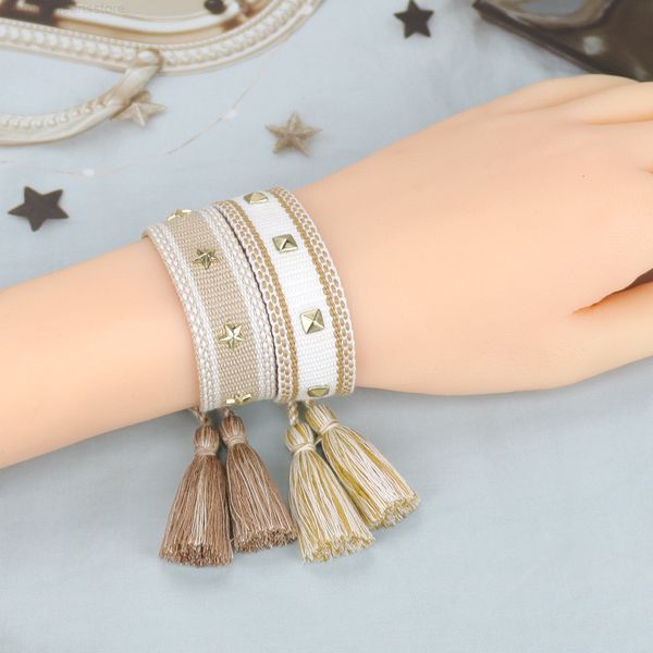 luxury bracelet design fashion jewelry creative woven metal nailing star square decorative simple tassel, Golden;silver
luxury bracelet design fashion jewelry creative woven metal nailing star square decorative simple tassel, Golden;silver