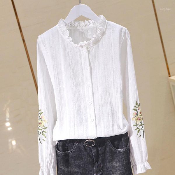 100% cotton women shirts ruffles long-sleeved embroidery solid all match office lady elegant outwear women's blouses &, White
100% cotton women shirts ruffles long-sleeved embroidery solid all match office lady elegant outwear women's blouses &, White