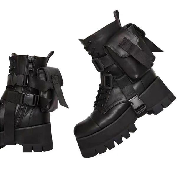 boots thick-soled platform leather casual short personalized bag british style large size women's fashion pocket, Black
boots thick-soled platform leather casual short personalized bag british style large size women's fashion pocket, Black