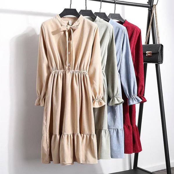 casual dresses autumn office pure corduroy dress vintage bow tie collar button elastic waist ruffle a line slim winter female, Black;gray
casual dresses autumn office pure corduroy dress vintage bow tie collar button elastic waist ruffle a line slim winter female, Black;gray