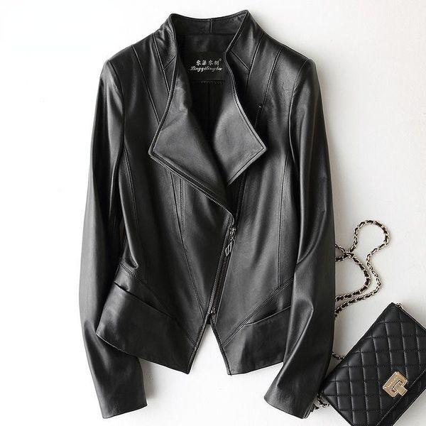women's leather & faux natural sheepskin genuine jacket women brand slim female real lambskin outerwear ladies clothing y846, Black
women's leather & faux natural sheepskin genuine jacket women brand slim female real lambskin outerwear ladies clothing y846, Black