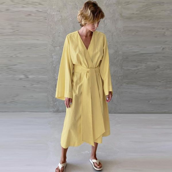 casual dresses vintage for women 2021 fall long sleeve yellow loose retro female belt flared dress v-neck cotton and linen, Black;gray
casual dresses vintage for women 2021 fall long sleeve yellow loose retro female belt flared dress v-neck cotton and linen, Black;gray