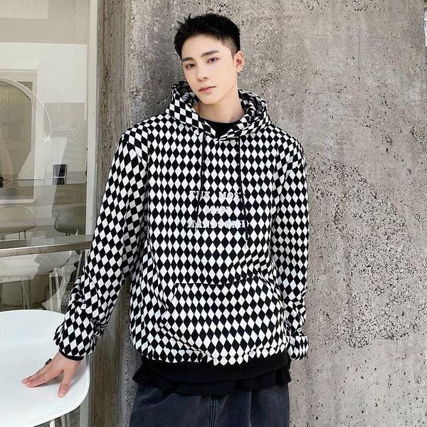 men's hoodies & sweatshirts men autumn winter thicken rhombus black white grid pullover hooded sweatshirt streetwear fashion vintage ma 
men's hoodies & sweatshirts men autumn winter thicken rhombus black white grid pullover hooded sweatshirt streetwear fashion vintage ma