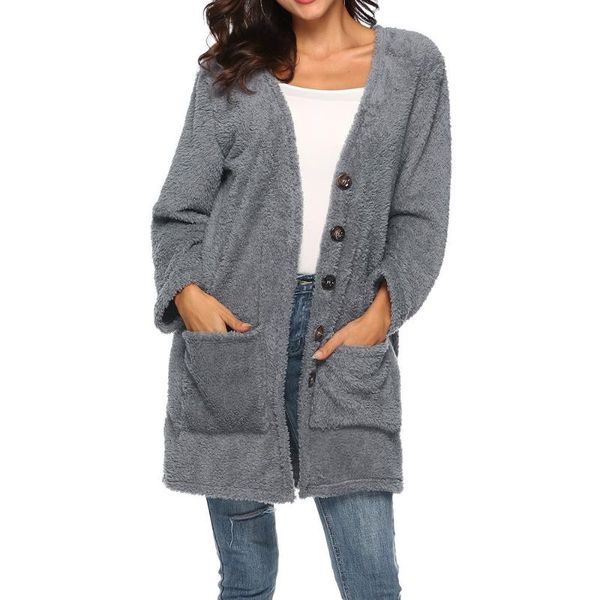 winter women's warm fleece coat thickened plush long sleeve button fluffy solid loose outwear with pockets ez* wool & blends, Black
winter women's warm fleece coat thickened plush long sleeve button fluffy solid loose outwear with pockets ez* wool & blends, Black