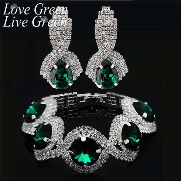 earrings & necklace full shine zircon round crystal jewelry sets green earring with bangle bridal rhineston costum jewelri for women wedding, Silver
earrings & necklace full shine zircon round crystal jewelry sets green earring with bangle bridal rhineston costum jewelri for women wedding, Silver