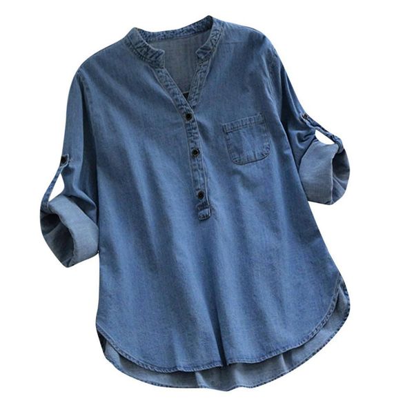womens casual shirt denim shirts asymmetrical hem long sleeve buttons pocket women and blouse plus size elegant blusas kimono, White
womens casual shirt denim shirts asymmetrical hem long sleeve buttons pocket women and blouse plus size elegant blusas kimono, White