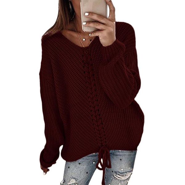 women's sweaters autumn fashion casual all-match solid color loose v-neck drawstring decoration, White;black
women's sweaters autumn fashion casual all-match solid color loose v-neck drawstring decoration, White;black