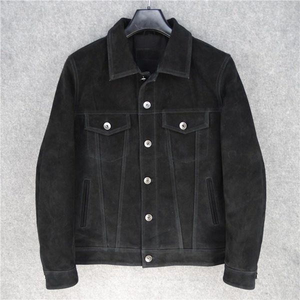 men's leather & faux quality high mens genuine jacket slim short single breasted turn-down collar pockets vintage cowhide casual coat, Black
men's leather & faux quality high mens genuine jacket slim short single breasted turn-down collar pockets vintage cowhide casual coat, Black