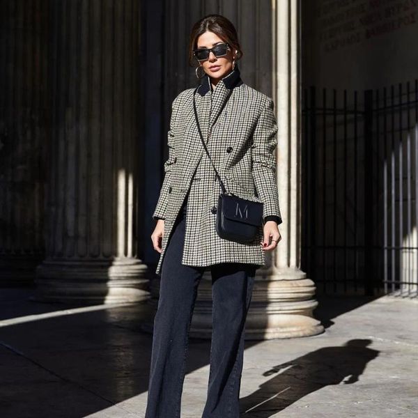 women check blazer double-breasted long sleeves coat fashion casual vintage houndstooth woman women's suits & blazers, White;black
women check blazer double-breasted long sleeves coat fashion casual vintage houndstooth woman women's suits & blazers, White;black