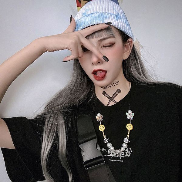 hip hop personality butterfly pearl smile necklace women's trendy cool street punk collarbone sweater chain men's neck, Black
hip hop personality butterfly pearl smile necklace women's trendy cool street punk collarbone sweater chain men's neck, Black