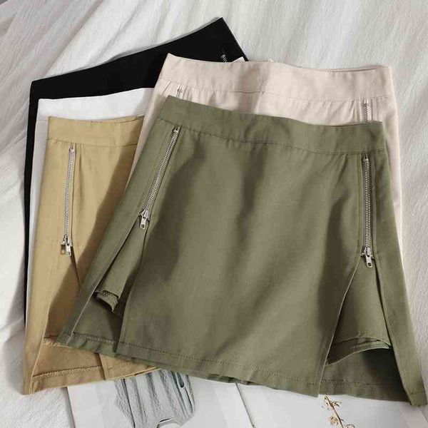 women's shorts temperament wild double zipper split high-waist straight-leg shorts spring summer slim korean solid color culottes, White;black
women's shorts temperament wild double zipper split high-waist straight-leg shorts spring summer slim korean solid color culottes, White;black