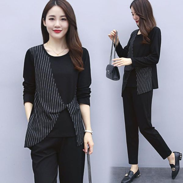 women's tracksuits spring big yards couture stripes coat trousers two-piece suit overcoat pants women leisure outfit business office se, Gray
women's tracksuits spring big yards couture stripes coat trousers two-piece suit overcoat pants women leisure outfit business office se, Gray