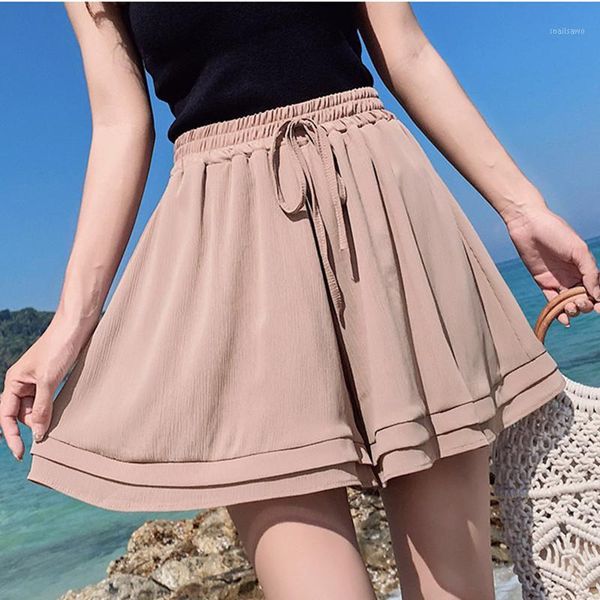 women's shorts 2021 summer chiffon korean ladies double layer high waist wide leg casual loose skirt short for women, White;black
women's shorts 2021 summer chiffon korean ladies double layer high waist wide leg casual loose skirt short for women, White;black