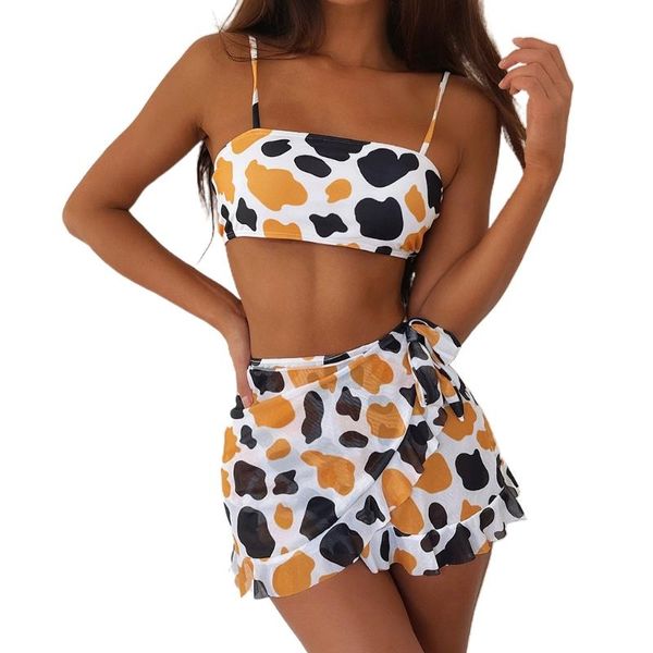 women 3pcs bikini set cow print swimsuit with ruffles sarong wrap skirt 54de two-piece suits
women 3pcs bikini set cow print swimsuit with ruffles sarong wrap skirt 54de two-piece suits