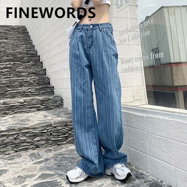 women's jeans fiords vintage striped high waist korean casual full length wide leg washed plus size loose straight mom, Blue
women's jeans fiords vintage striped high waist korean casual full length wide leg washed plus size loose straight mom, Blue