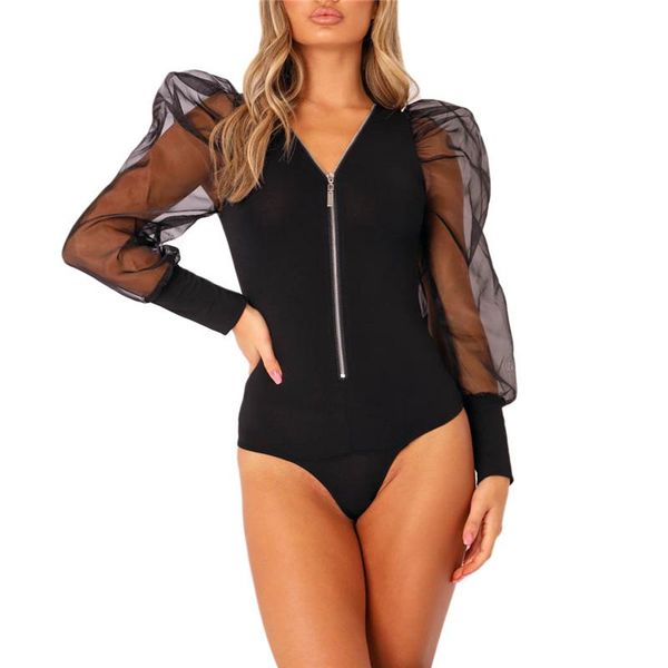women's jumpsuits & rompers womens mesh sheer long puff sleeve bodysuit ladies leotard solid v-neck zipper stretch romper women ju, Black;white
women's jumpsuits & rompers womens mesh sheer long puff sleeve bodysuit ladies leotard solid v-neck zipper stretch romper women ju, Black;white