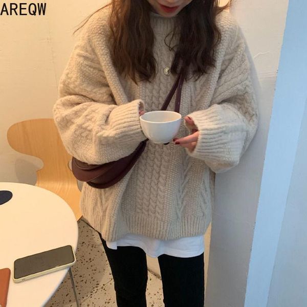 korean style thick solid color pullovers oversized sweater female winter lazy wind loose round neck all-match knitwear women's sweaters, White;black
korean style thick solid color pullovers oversized sweater female winter lazy wind loose round neck all-match knitwear women's sweaters, White;black