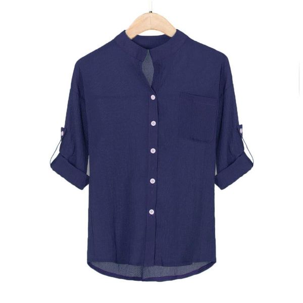 women's blouses & shirts cotton linen blouse women stand collar solid long sleeve shirt casual button down office lady chemisier femme, White 
women's blouses & shirts cotton linen blouse women stand collar solid long sleeve shirt casual button down office lady chemisier femme, White