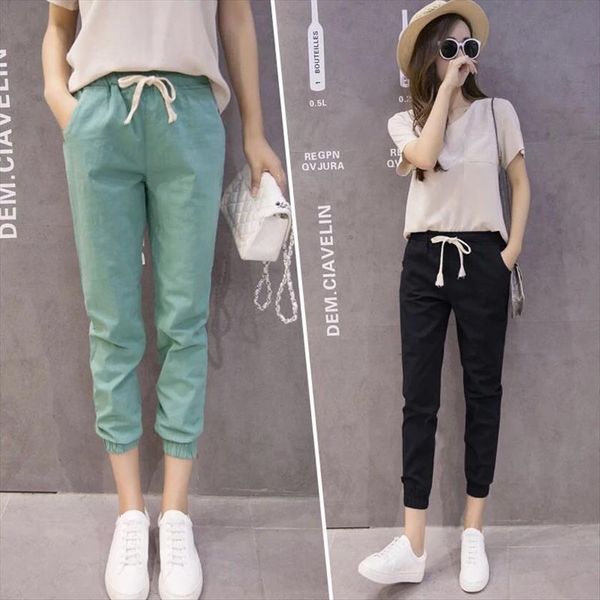 summer cotton and linen cropped women capris loose elastic casual pantalones de mujer, Black;white
summer cotton and linen cropped women capris loose elastic casual pantalones de mujer, Black;white