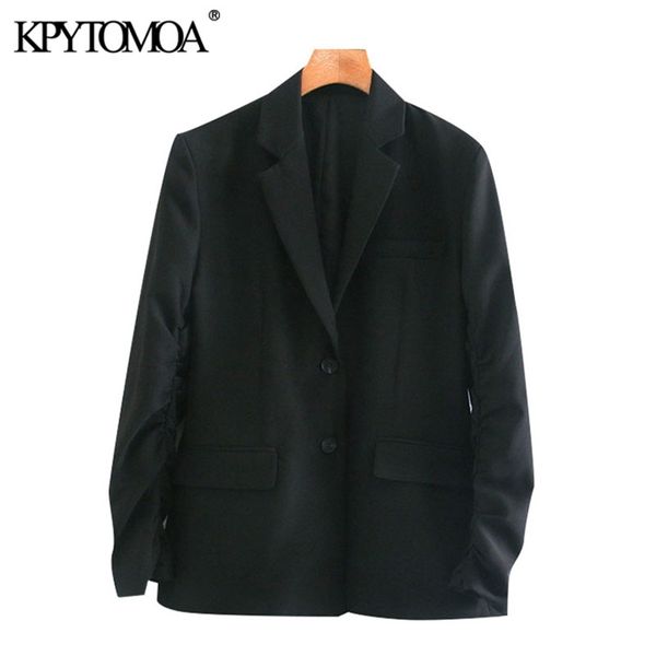 women fashion single breasted blazers coat gathered sleeves pockets female outerwear chic 210420, White;black
women fashion single breasted blazers coat gathered sleeves pockets female outerwear chic 210420, White;black