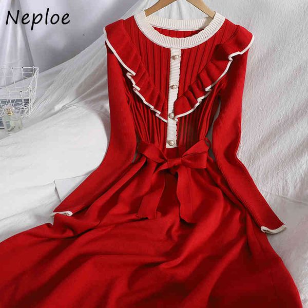 neploe hit color ruffles patchwork knit dress women high waist hip a line slim vestidos o neck long sleeve pullover sweater robe 210423, Black;gray
neploe hit color ruffles patchwork knit dress women high waist hip a line slim vestidos o neck long sleeve pullover sweater robe 210423, Black;gray