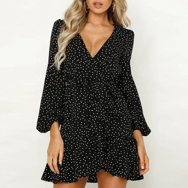 casual dresses polka dot beach dress seaside vacation black mini vintage women long sleeve wrap elegant party ladies, Black;gray
casual dresses polka dot beach dress seaside vacation black mini vintage women long sleeve wrap elegant party ladies, Black;gray