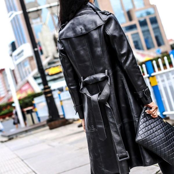 sheepskin office ladies long jacket belted double breasted women trench coat slim fit genuine leather windbreaker outwear women's & fau, Black
sheepskin office ladies long jacket belted double breasted women trench coat slim fit genuine leather windbreaker outwear women's & fau, Black