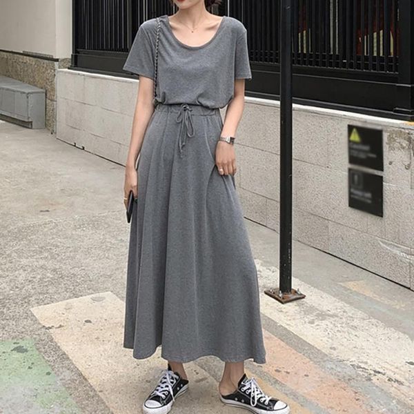 women's tracksuits round neck short sleeve t-shirt elastic drawstring skirt fashion two-piece suit, Gray
women's tracksuits round neck short sleeve t-shirt elastic drawstring skirt fashion two-piece suit, Gray
