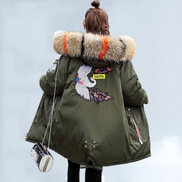 winter jacket women embroidery coats big fur collar hooded down jacket warm long parka ladies thicken cotton jackets and coats 210521, Black
winter jacket women embroidery coats big fur collar hooded down jacket warm long parka ladies thicken cotton jackets and coats 210521, Black