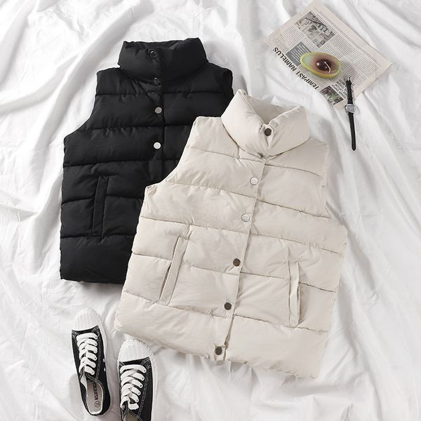 designs women solid short style vest cotton padded ladies winter sleeveless jacket with single breasted stand collar casual coa, Black;brown
designs women solid short style vest cotton padded ladies winter sleeveless jacket with single breasted stand collar casual coa, Black;brown