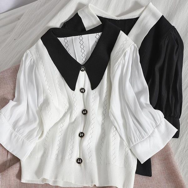 women's knits & tees vanovich korean style women cardigan lapel wild fashion short-sleeved 2021 spring and summer knit, White
women's knits & tees vanovich korean style women cardigan lapel wild fashion short-sleeved 2021 spring and summer knit, White