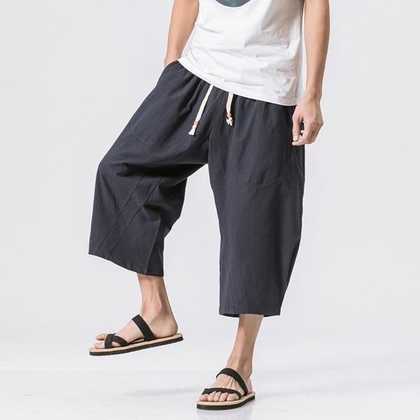 men's pants luclesam summer men linen solid color cropped trousers lastic waist loose casual for pantalones hombre pantalon homme, Black
men's pants luclesam summer men linen solid color cropped trousers lastic waist loose casual for pantalones hombre pantalon homme, Black